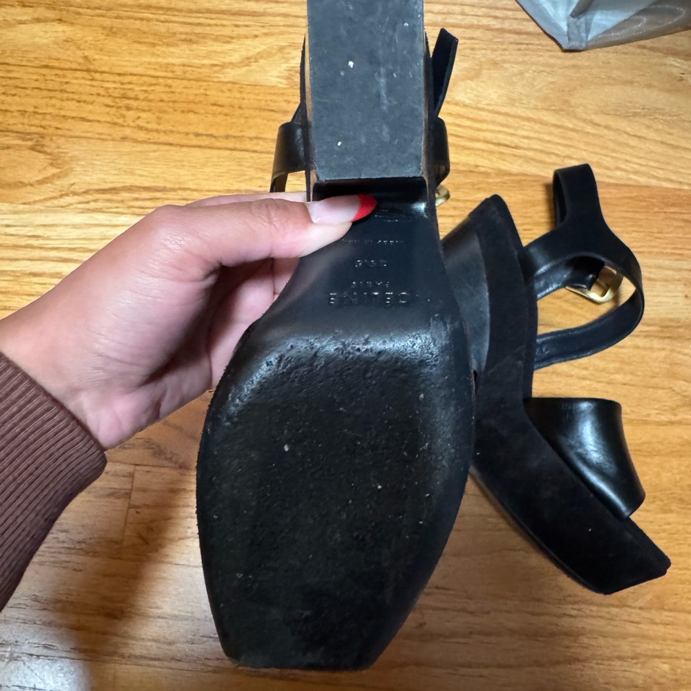 Celine Black Leather Chunky Y2K platform wedge Sandals with Gold Buckle - Picture 4 of 5